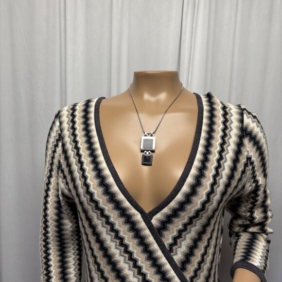 Donna Ricco Chevron Knit Faux Wrap Dress Womens Size Small Long Sleeve V-Neck - Picture 2 of 8